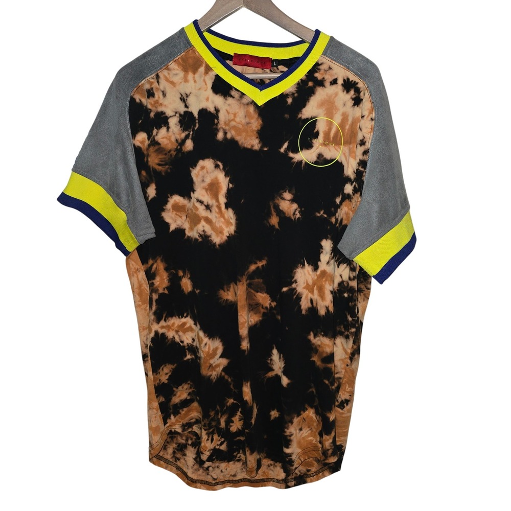 Vie Riche Paris T-Shirt L Bleach Dye Gray Colorblock Streetwear Tee - Picture 2 of 7